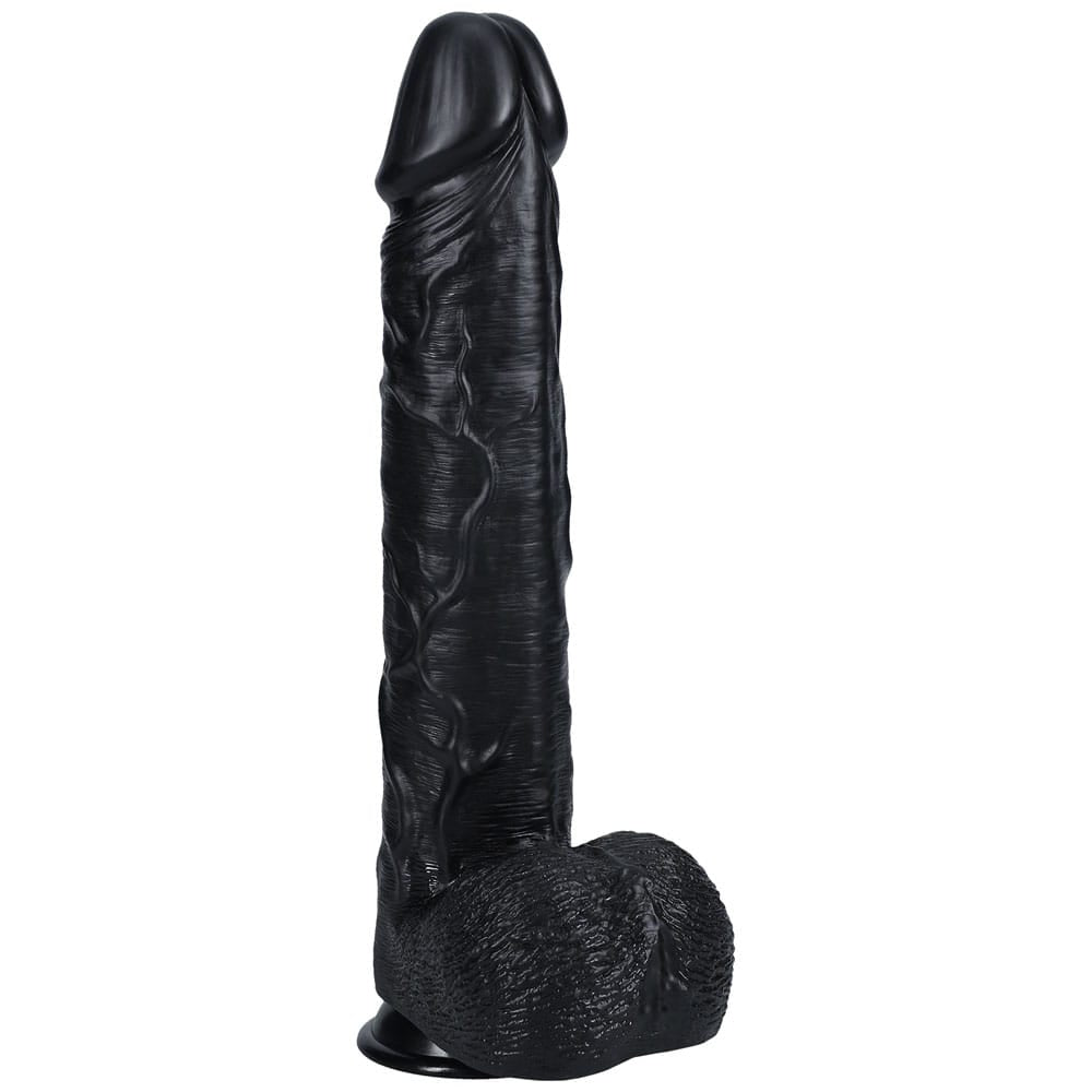REALROCK 38cm Extra Long Dildo with Balls - Black - Black 38 cm (15'') Extra Long Dong