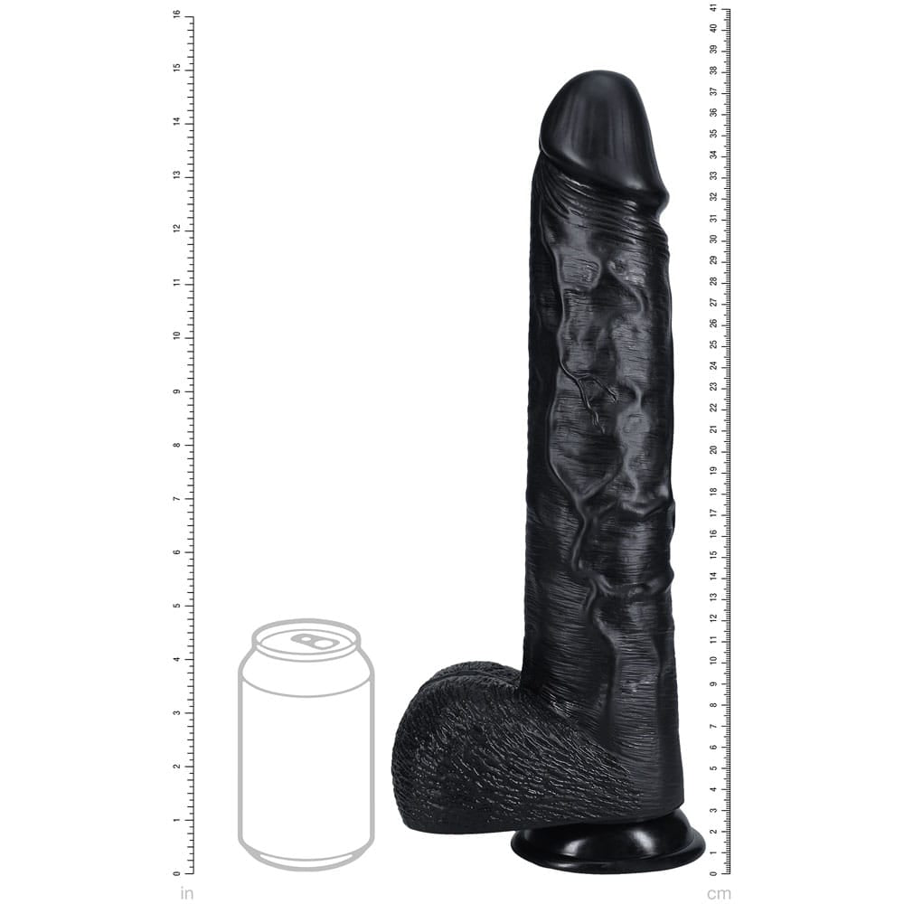 REALROCK 38cm Extra Long Dildo with Balls - Black - Black 38 cm (15'') Extra Long Dong