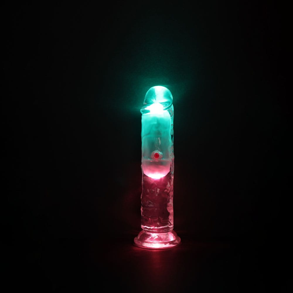 REALROCK 6'' No Balls Wireless Rechargeable LED Vibrating Dong - Clear with LED 16.5 cm USB Rechargeable Vibrating Dong with Remote