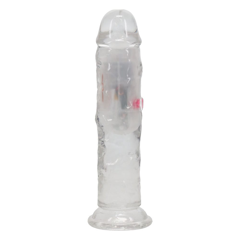 REALROCK 6'' No Balls Wireless Rechargeable LED Vibrating Dong - Clear with LED 16.5 cm USB Rechargeable Vibrating Dong with Remote