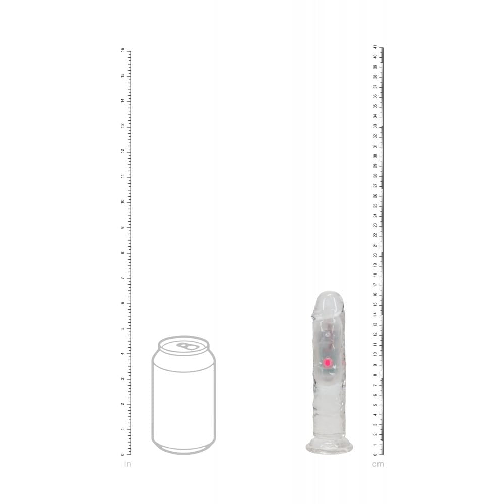 REALROCK 6'' No Balls Wireless Rechargeable LED Vibrating Dong - Clear with LED 16.5 cm USB Rechargeable Vibrating Dong with Remote