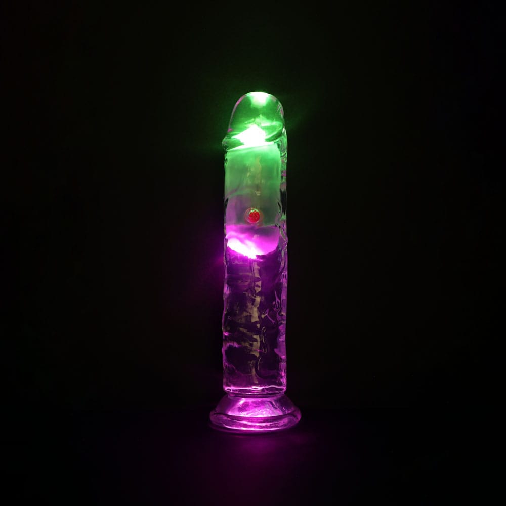 REALROCK 7'' No Balls Wireless Rechargeable LED Vibrating Dong - Clear with LED 20 cm USB Rechargeable Vibrating Dong with Remote