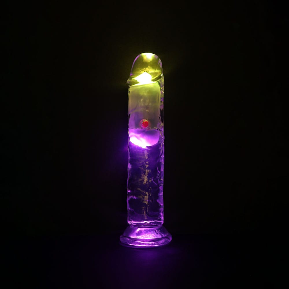 REALROCK 7'' No Balls Wireless Rechargeable LED Vibrating Dong - Clear with LED 20 cm USB Rechargeable Vibrating Dong with Remote