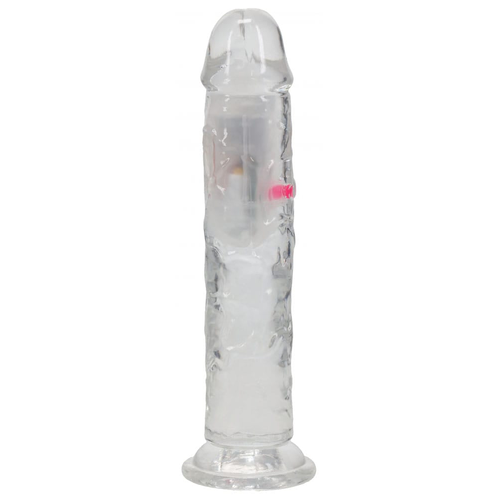 REALROCK 7'' No Balls Wireless Rechargeable LED Vibrating Dong - Clear with LED 20 cm USB Rechargeable Vibrating Dong with Remote