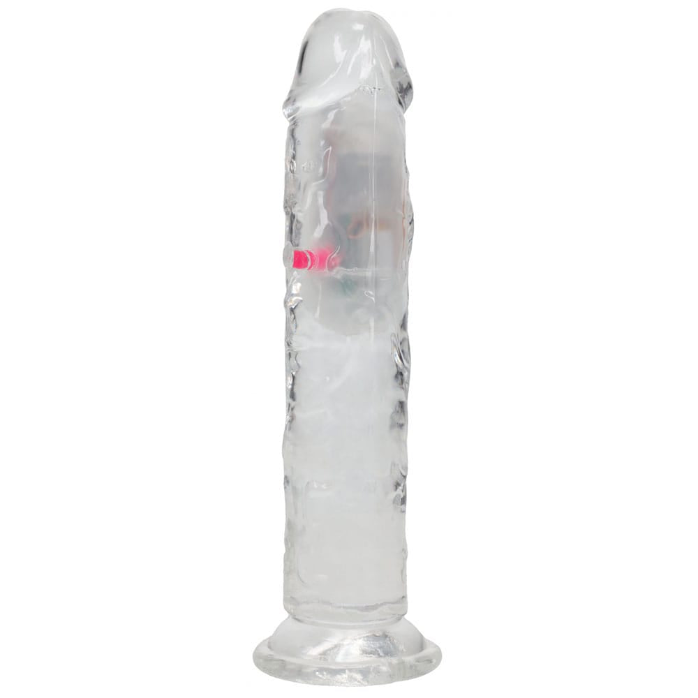 REALROCK 7'' No Balls Wireless Rechargeable LED Vibrating Dong - Clear with LED 20 cm USB Rechargeable Vibrating Dong with Remote