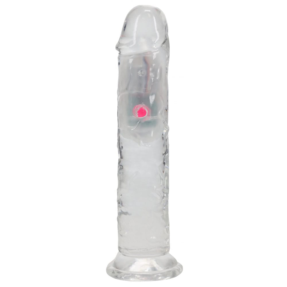REALROCK 7'' No Balls Wireless Rechargeable LED Vibrating Dong - Clear with LED 20 cm USB Rechargeable Vibrating Dong with Remote