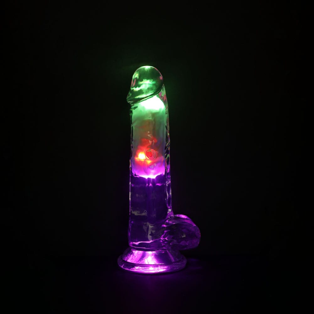 REALROCK 7'' with Balls Wireless Rechargeable LED Vibrating Dong - Clear with LED 19.5 cm USB Rechargeable Vibrating Dong with Remote