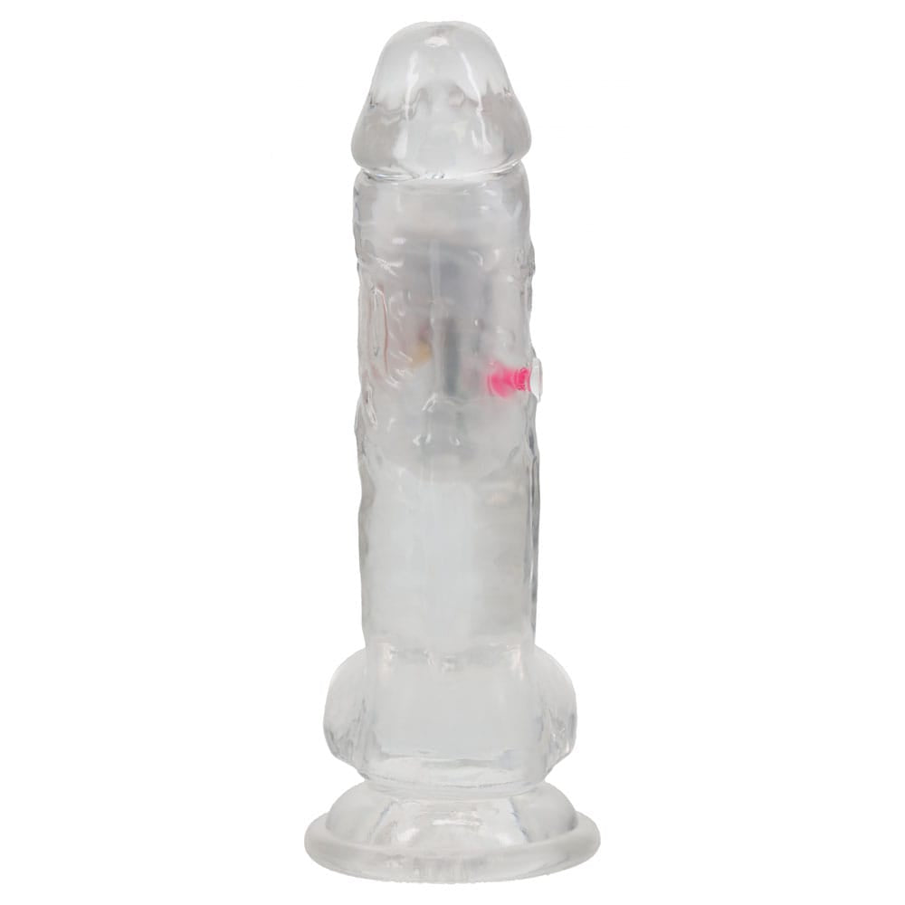 REALROCK 7'' with Balls Wireless Rechargeable LED Vibrating Dong - Clear with LED 19.5 cm USB Rechargeable Vibrating Dong with Remote