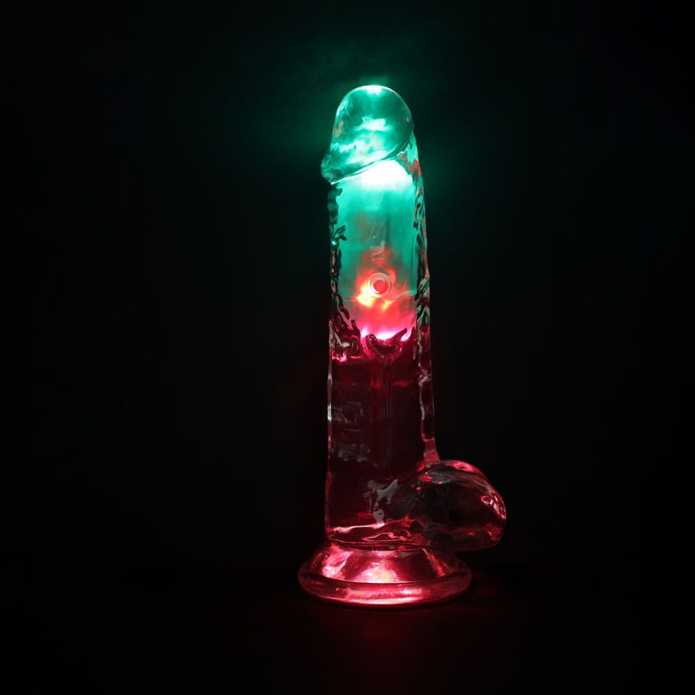 REALROCK 8'' with Balls Wireless Rechargeable LED Vibrating Dong - Clear with LED 22.5 cm USB Rechargeable Vibrating Dong with Remote
