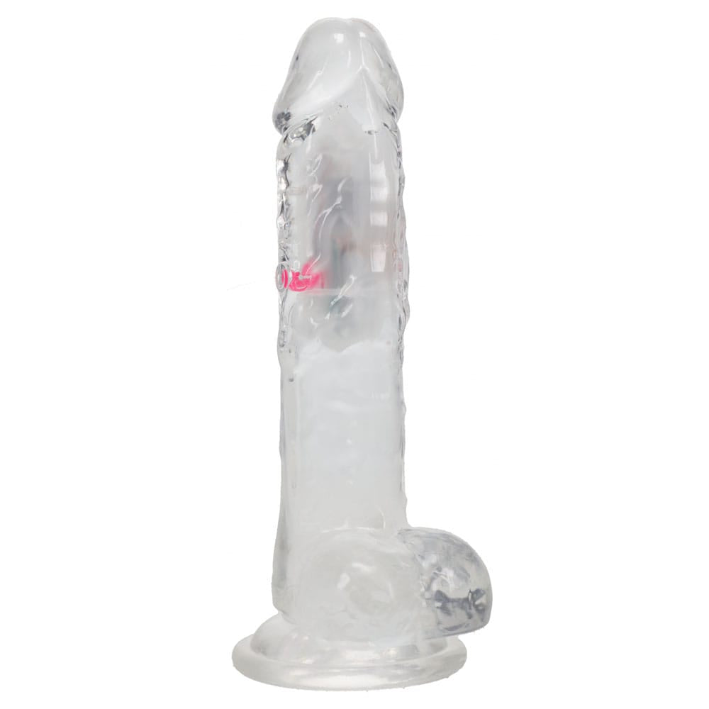 REALROCK 8'' with Balls Wireless Rechargeable LED Vibrating Dong - Clear with LED 22.5 cm USB Rechargeable Vibrating Dong with Remote