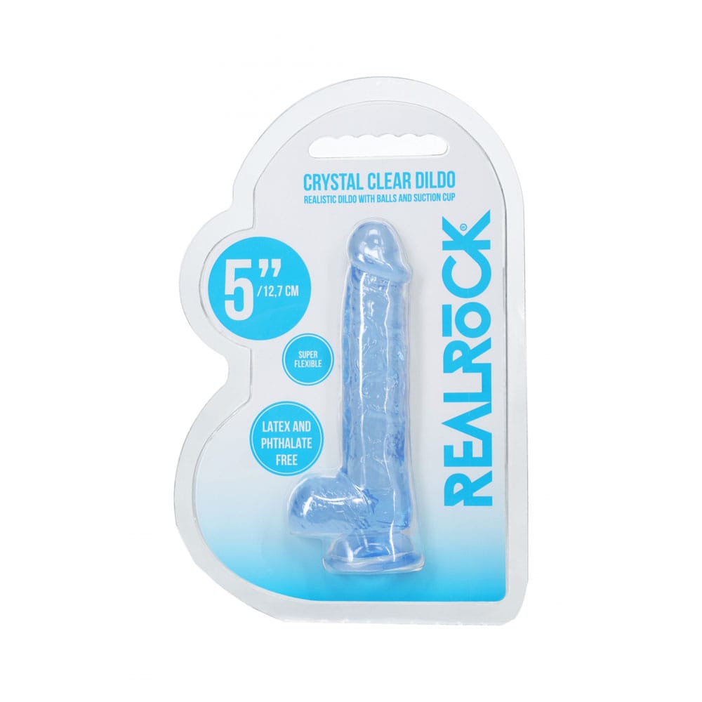 REALROCK 5'' Crystal Clear Dildo with Balls - Blue - Clear Blue 14.7 cm Dong