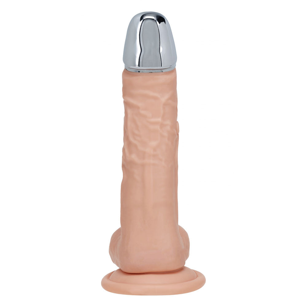REALROCK Metal Head 8'' Rechargeable Dildo - Flesh - Flesh 22 cm USB Rechargeable Vibrating Dildo with Metal Head and Wireless Remote