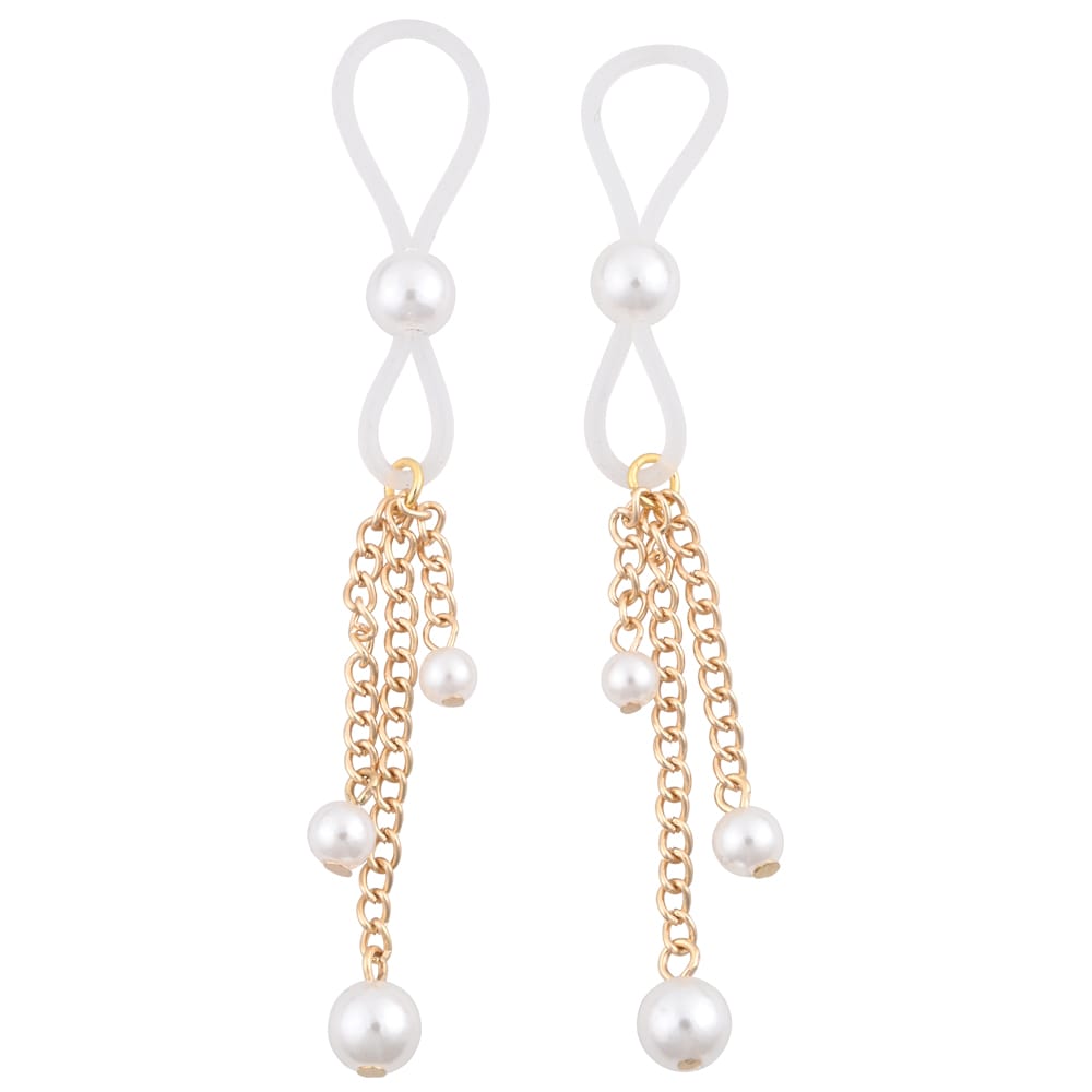 Sex & Mischief Pearl Nipple Ties - Gold/Pearl Nipple Restraints - Set of 2