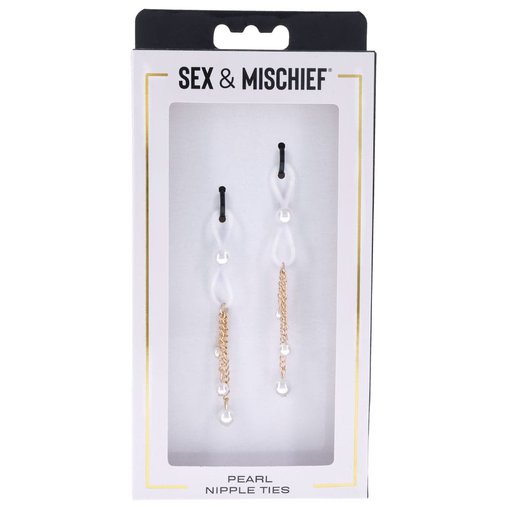 Sex & Mischief Pearl Nipple Ties - Gold/Pearl Nipple Restraints - Set of 2