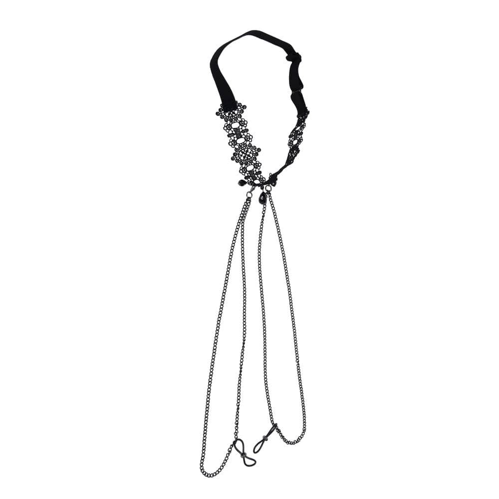 Sex & Mischief Lace Collar with Nipple Ties - Black Neck and Nipple Restraints
