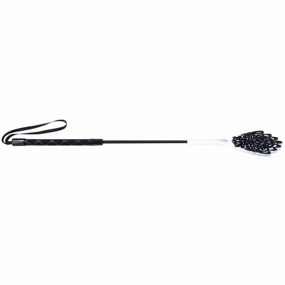 Sex & Mischief Lace Silicone Crop - Black/White 50 cm Crop Whip