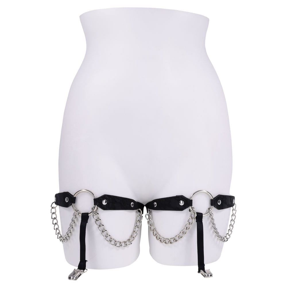 Sex & Mischief Chain Lace Garters - Black/Metal Garters