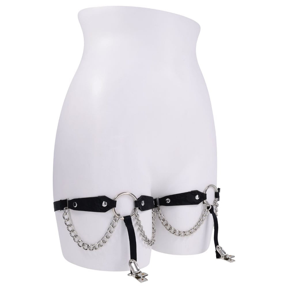 Sex & Mischief Chain Lace Garters - Black/Metal Garters
