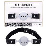 Sex & Mischief Lace Silicone Breathable Ball Gag - Black/Grey Mouth Restraint
