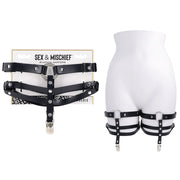 Seductive Black Faux Leather Garters with O-Ring