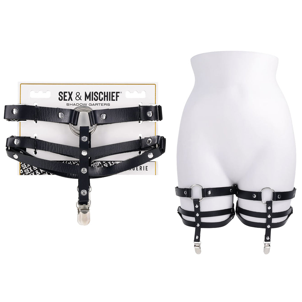 Seductive Black Faux Leather Garters with O-Ring