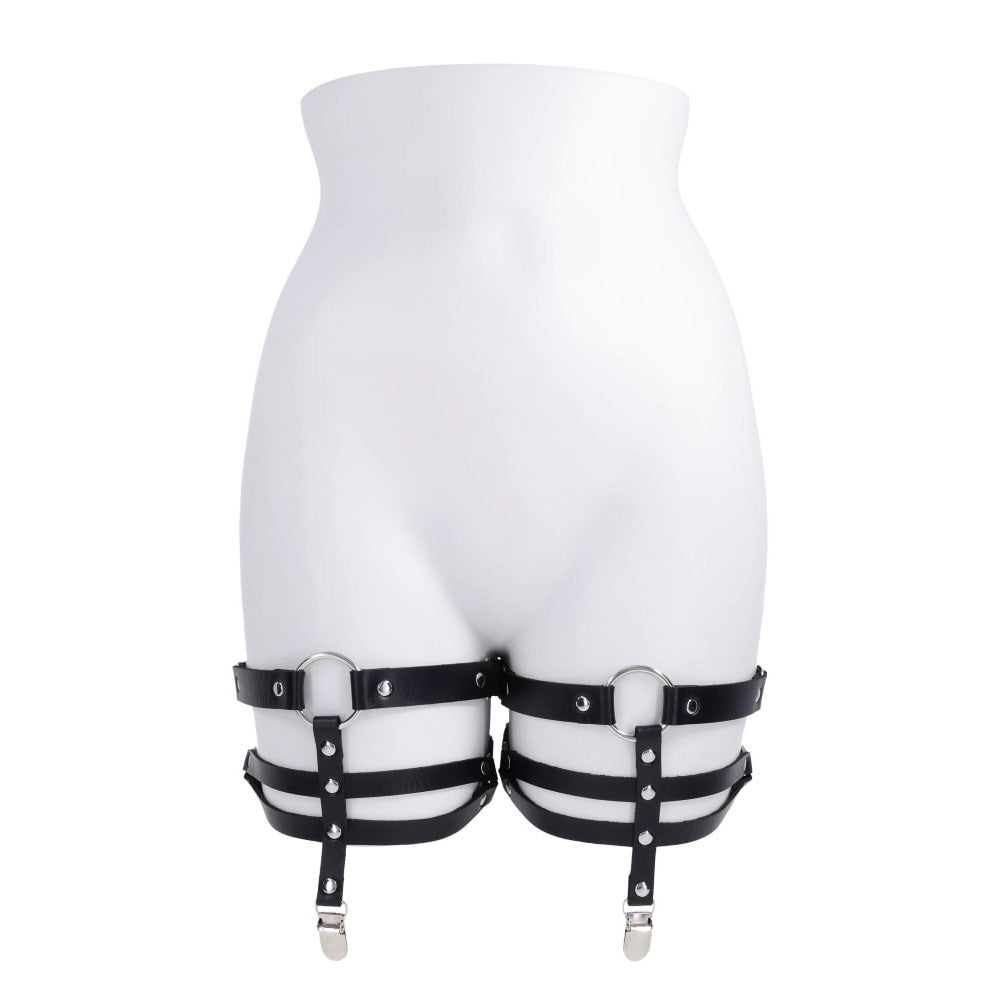 Seductive Black Faux Leather Garters with O-Ring