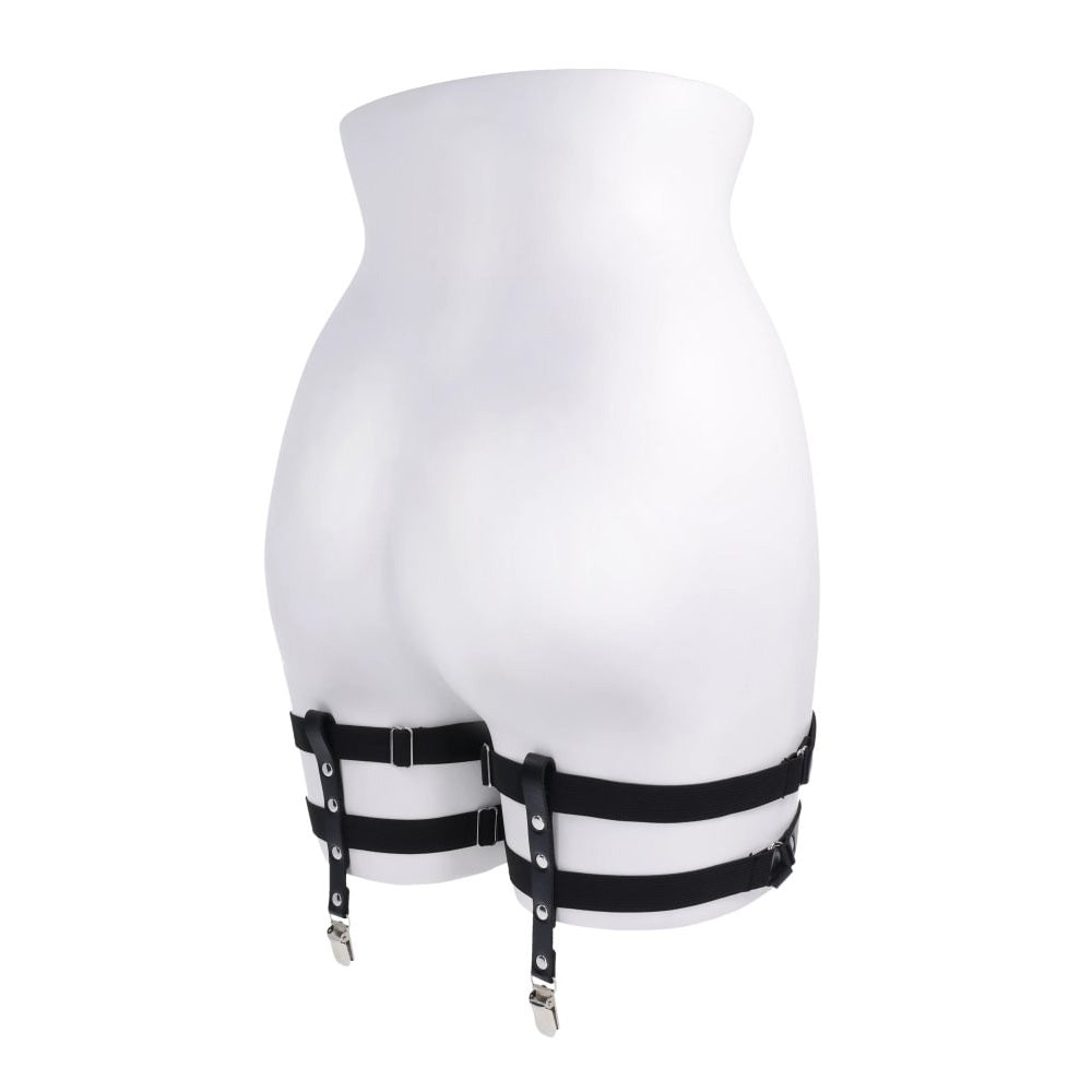 Seductive Black Faux Leather Garters with O-Ring