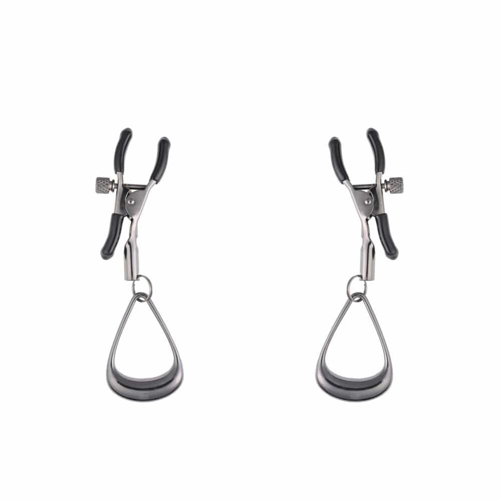 SPORTSHEETS Velvet Noir Tuggable Nipple Clamps - Gunmetal Adjustable Nipple Restraints