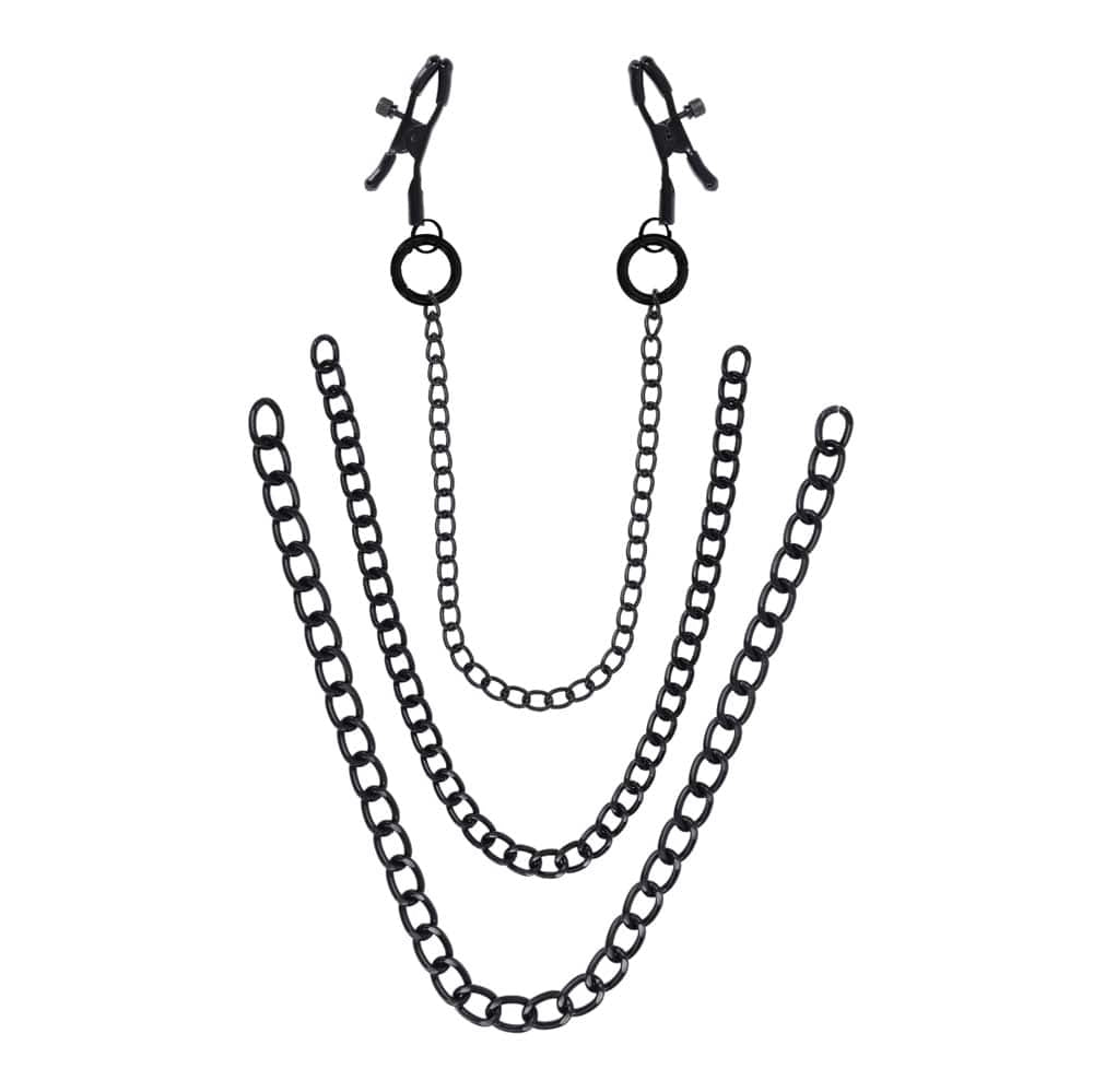 SPORTSHEETS Signature Midnight Muse exCHAINgeable Nipple Jewelry - Black Nipple Clamps with Chain