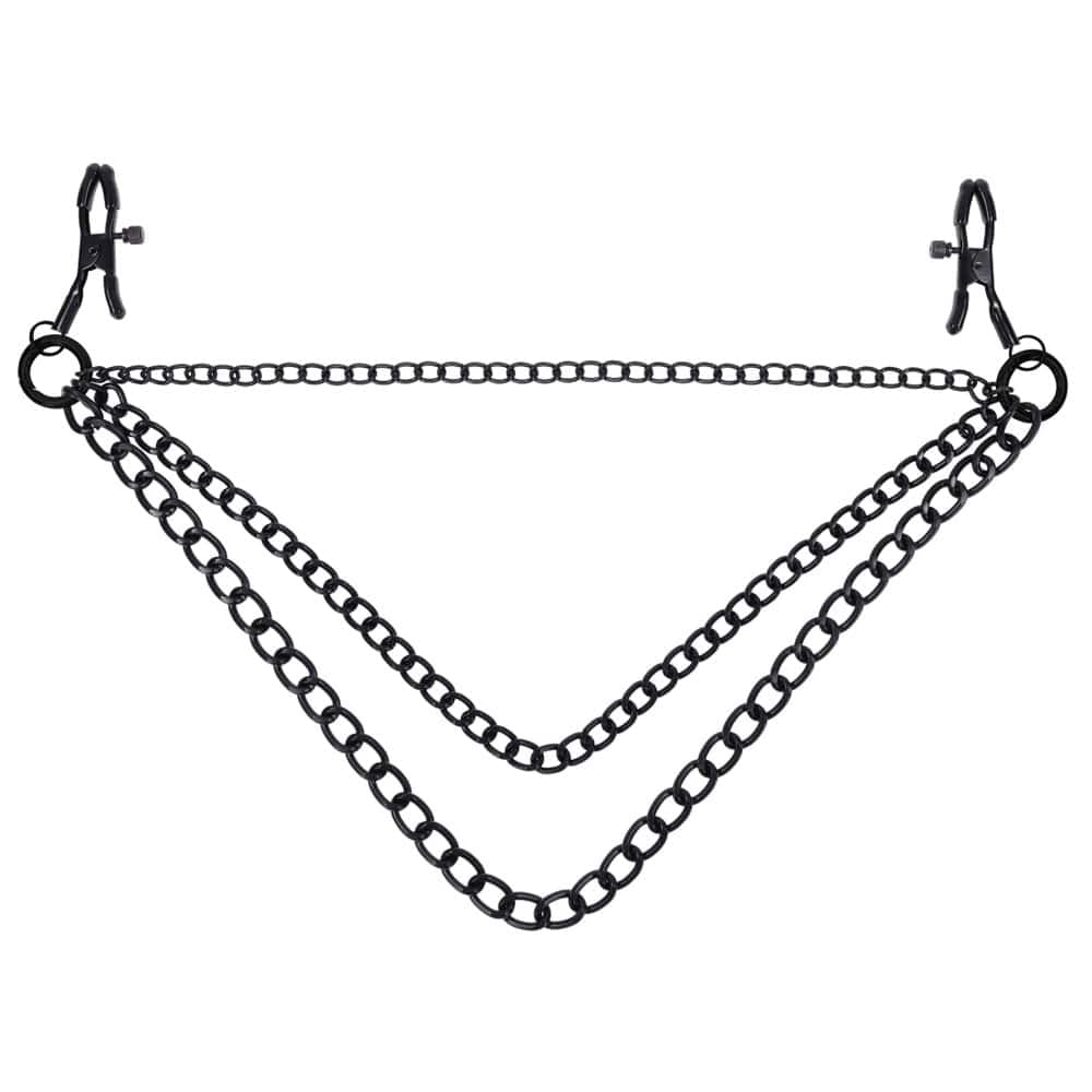 SPORTSHEETS Signature Midnight Muse exCHAINgeable Nipple Jewelry - Black Nipple Clamps with Chain