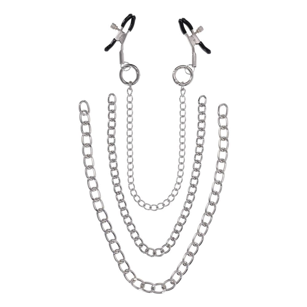 SPORTSHEETS Signature exCHAINgeable Nipple Jewelry - Silver Nipple Clamps with Chain