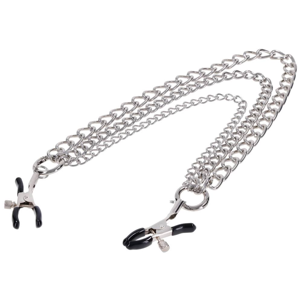 SPORTSHEETS Signature exCHAINgeable Nipple Jewelry - Silver Nipple Clamps with Chain