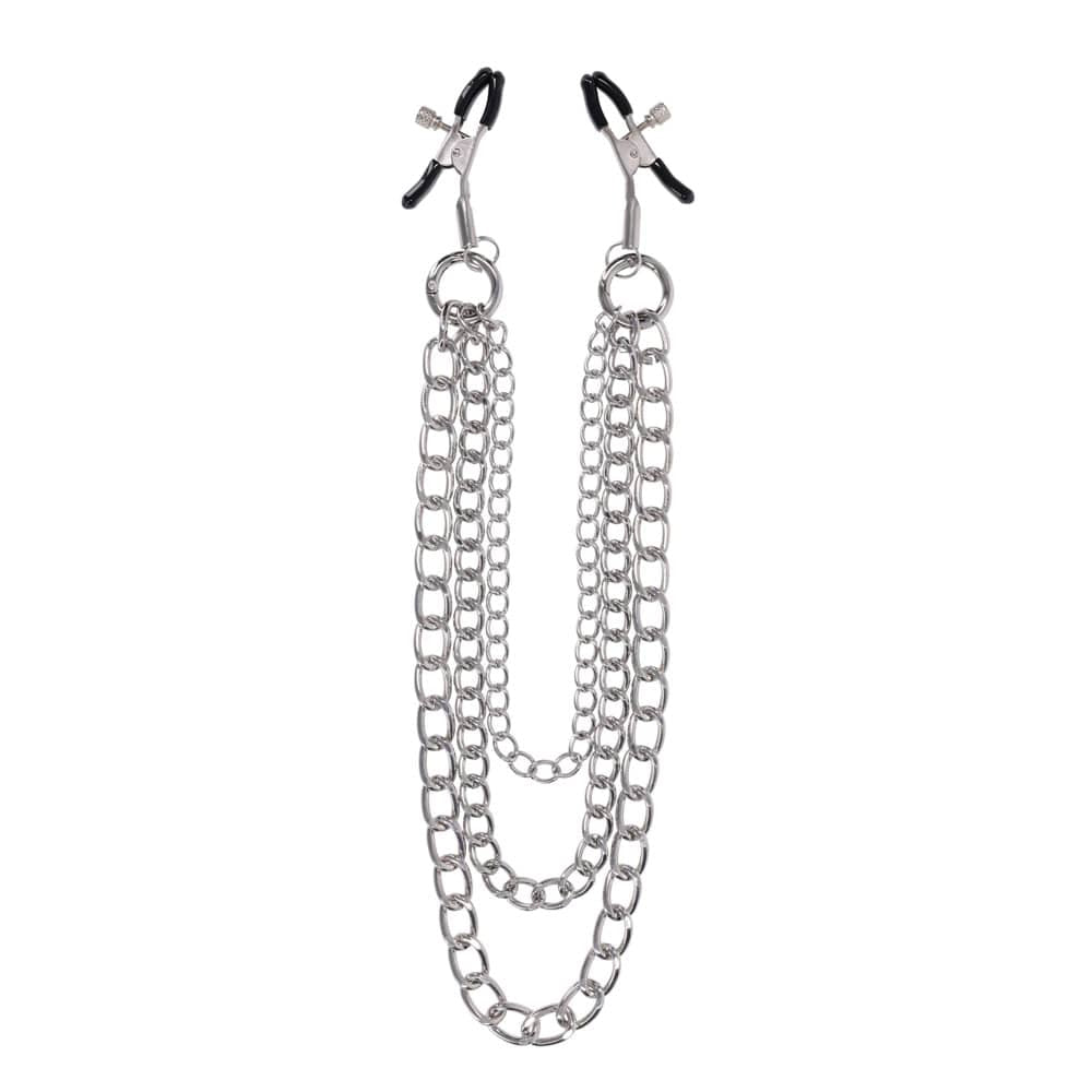 SPORTSHEETS Signature exCHAINgeable Nipple Jewelry - Silver Nipple Clamps with Chain
