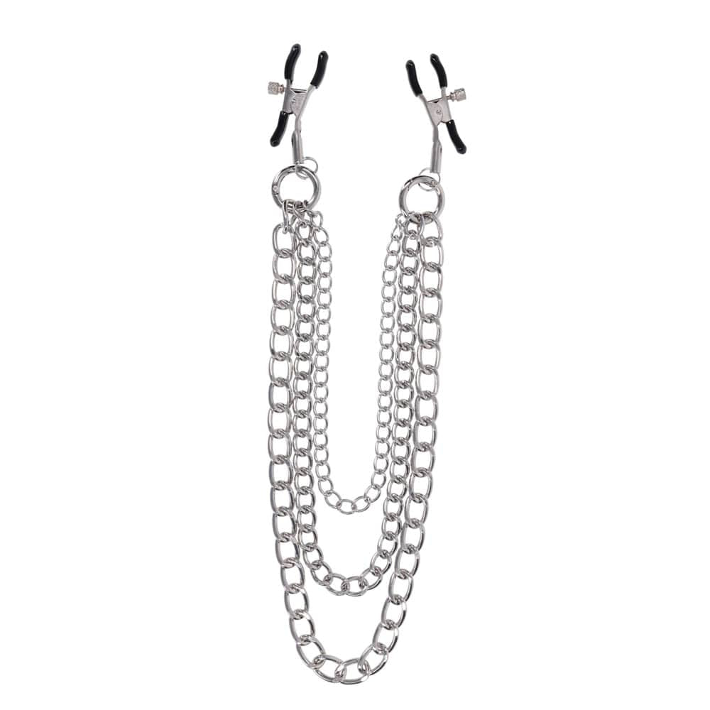 SPORTSHEETS Signature exCHAINgeable Nipple Jewelry - Silver Nipple Clamps with Chain