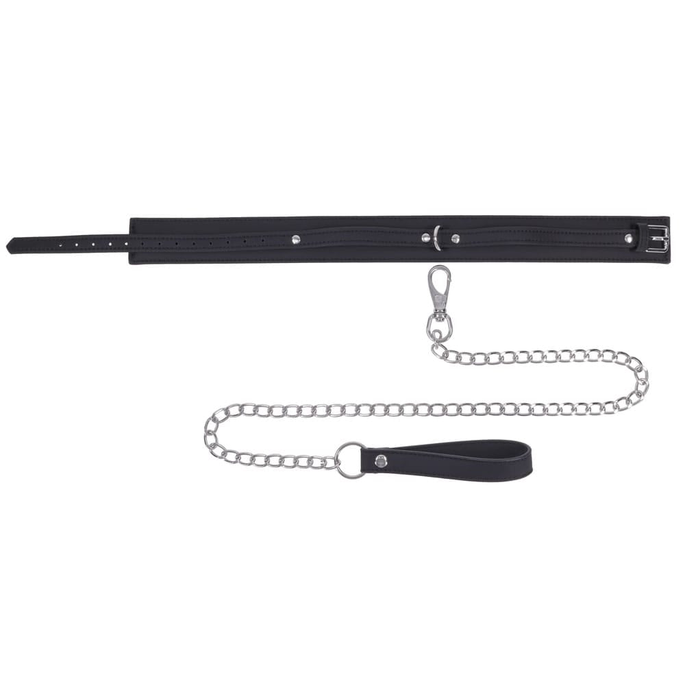 SPORTSHEETS Signature Midnight Muse Collar & Leash - Black Adjustable Restraint