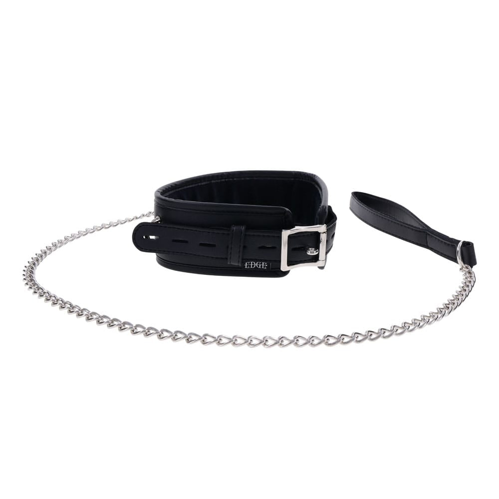 EDGE Collar & Leash - Black Neck Restraint with Heavy Duty Metal Leash