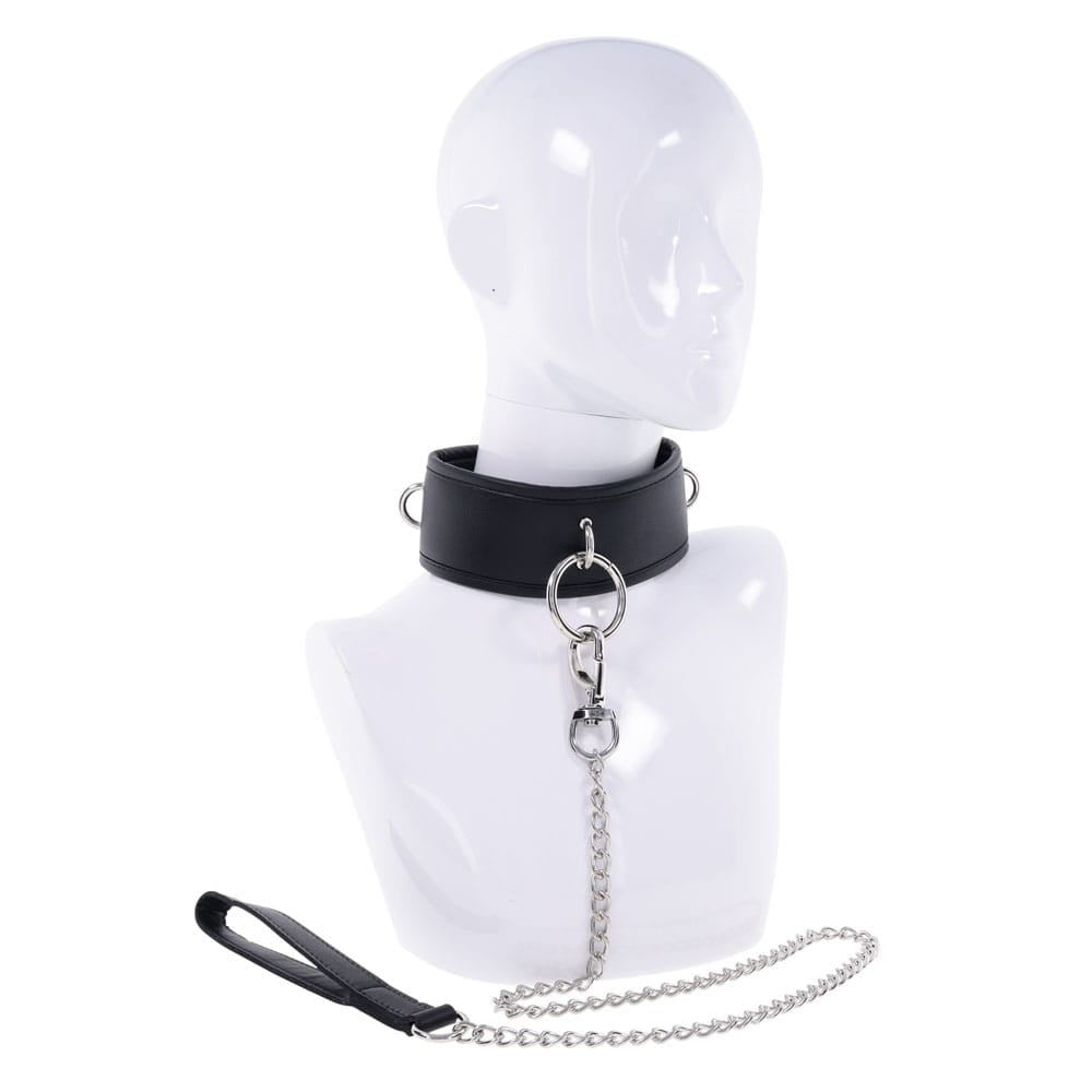 EDGE Collar & Leash - Black Neck Restraint with Heavy Duty Metal Leash