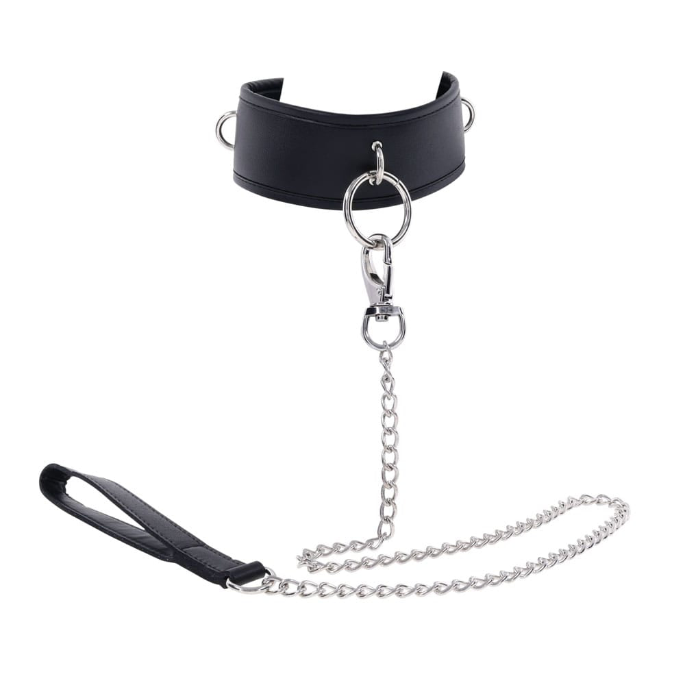 EDGE Collar & Leash - Black Neck Restraint with Heavy Duty Metal Leash