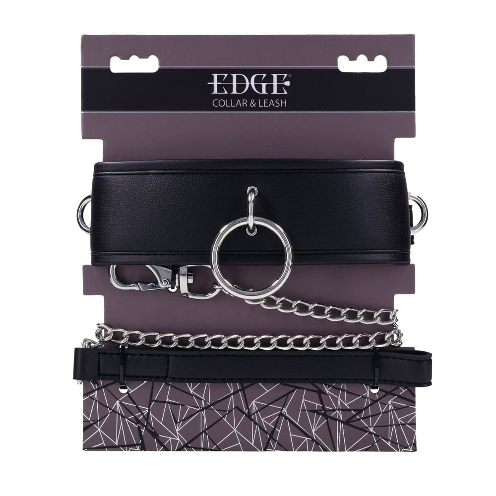 EDGE Collar & Leash - Black Neck Restraint with Heavy Duty Metal Leash