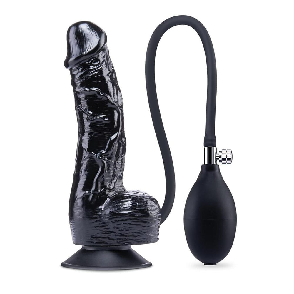 Size Up 6 Inch Inflatable Dildo with Balls - Black 17.8 cm Inflatable Dong