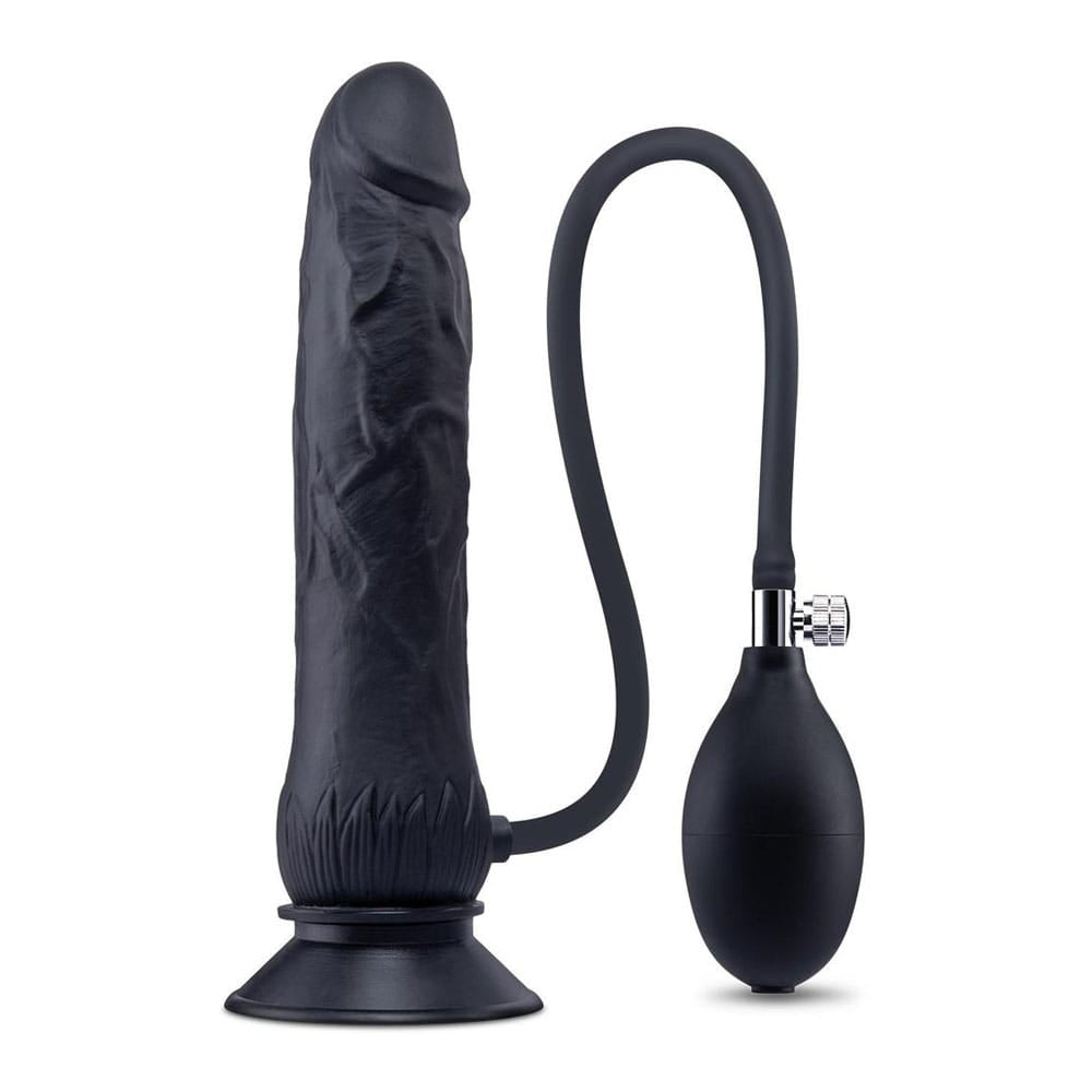 Size Up 7.5 Inch Inflatable Dildo with Balls - Black 20.3 cm Inflatable Dong