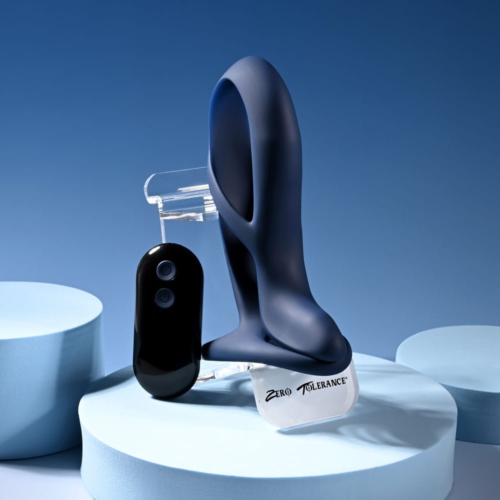 Zero Tolerance BIG TIME - Navy Blue USB Rechargeable Vibrating Penis Sleeve with Wireless Remote