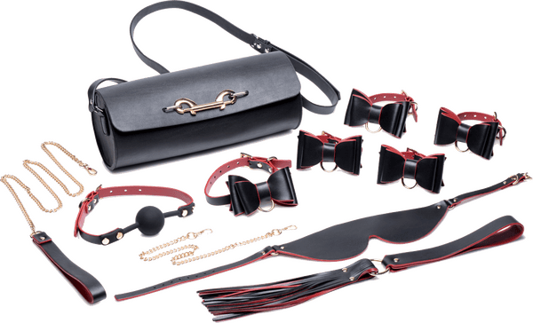 Bondage To Go Black And Red Bow Bondage Set With Carry Case - Btantalized.com.au
