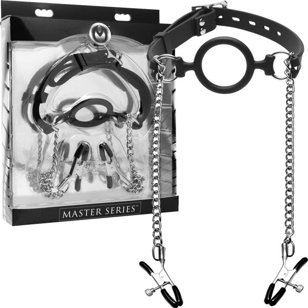 Mutiny Silicone O-Ring Gag With Nipple Clamps - Btantalized.com.au