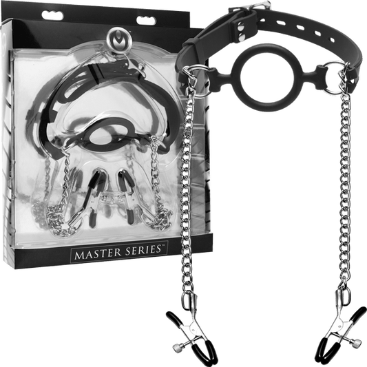 Mutiny Silicone O-Ring Gag With Nipple Clamps - Btantalized.com.au