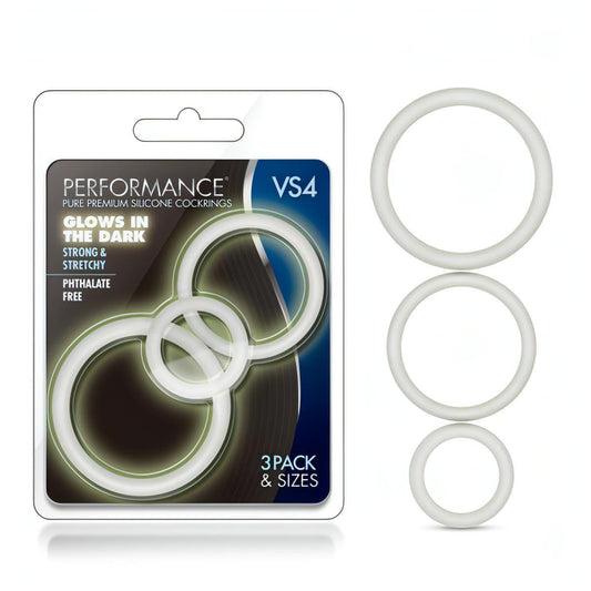 Performance VS4 Pure Premium Silicone Cockrings - Glow In The Dark Cock Rings - Set of 3 Sizes - Btantalized.com.au