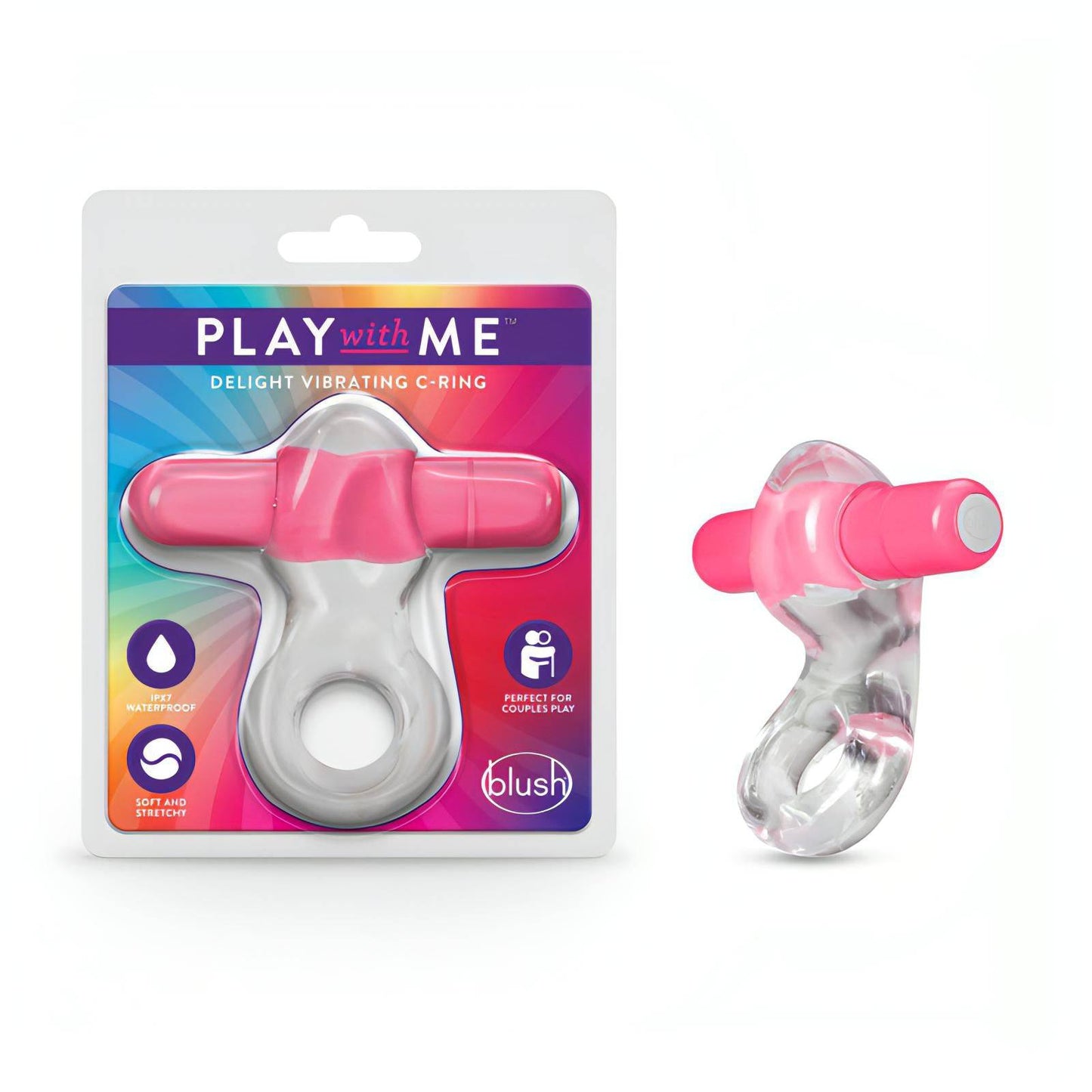 Play With Me Delight Vibrating C-Ring - Clear/ Vibrating Cock Ring - Btantalized.com.au