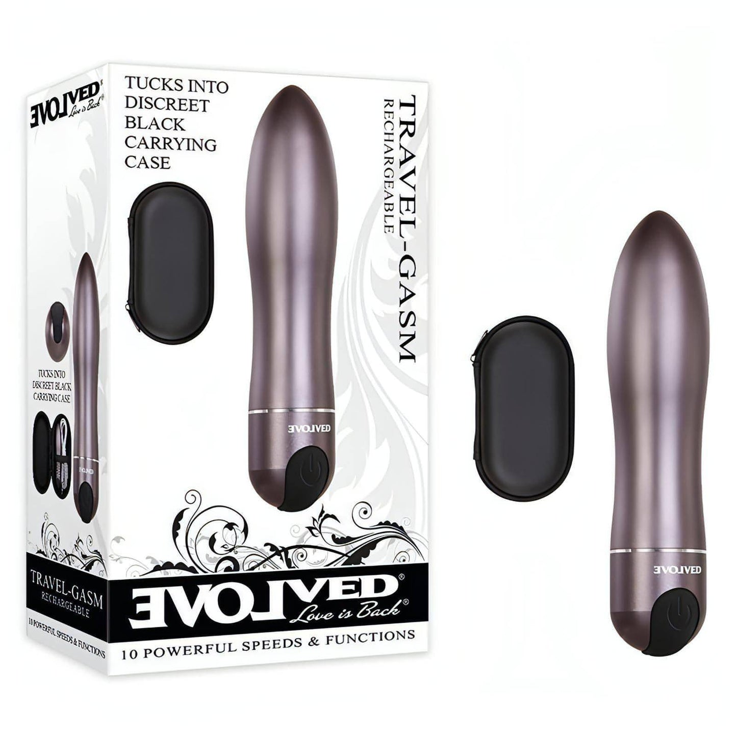 Evolved Travel-Gasm - Gray 9 cm USB Rechargeable Bullet with Travel Case - Btantalized.com.au