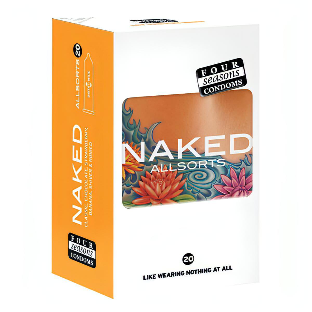 Four Seasons Naked Allsorts - Ultra Thin Lubed Condoms in 6 Styles - 20 Pack - Btantalized.com.au
