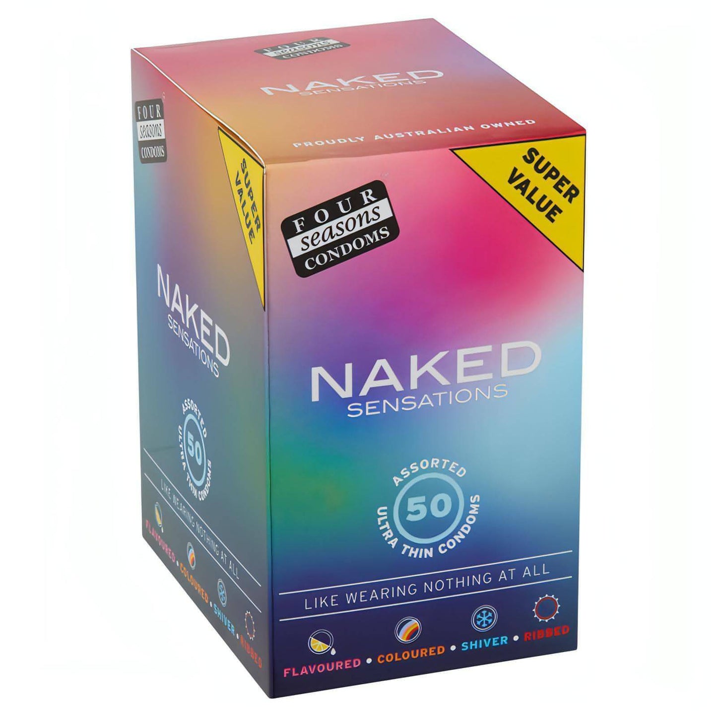 Four Seasons Naked Sensations Condoms - Assorted Ultra Thin Lubricated Condoms - 50 Pack - Btantalized.com.au